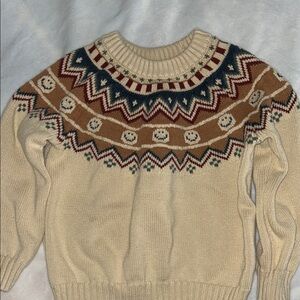 Cream Kids Fair Isle Sweater with Multicolor Yoke size 5T